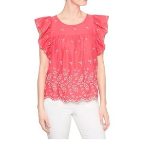 Eyelet Embroidery Flutter Sleeve Top Soft weave